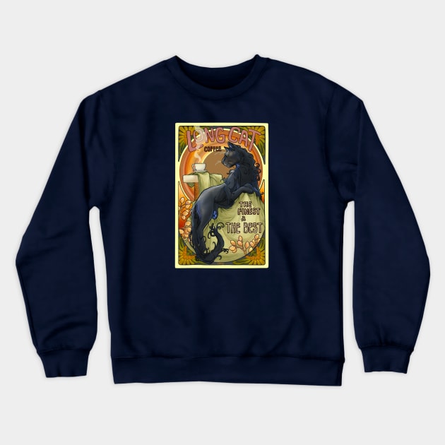 Mucha Long Cat Coffee Crewneck Sweatshirt by AjaMajor 